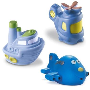 Imagem de Kit 3 Mordedores Brinquedo Soft P/Bebê Em Vinil, Transportes - Cometa 