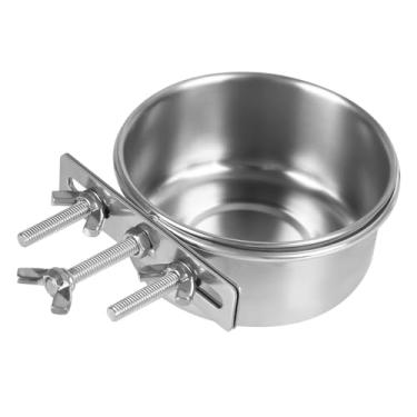 Imagem de Tigela para pássaros, gaiola de aço inoxidável, alimentador de papagaio com 3 parafusos, suporte de braçadeira, copo de alimentação separável para animais de estimação pequenos para periquito, arara