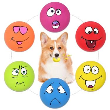 Imagem de eisoco Pacote com 6 bolas de cachorro estridentes – Brinquedos engraçados de borracha para cães pequenos e médios, brinquedos de busca saltitantes para brincadeiras interativas, conjunto de brinquedos
