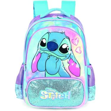 Imagem de Mochila Infantil, Luxcel, Stitch, Azul, G, Cetim com Pelúcia