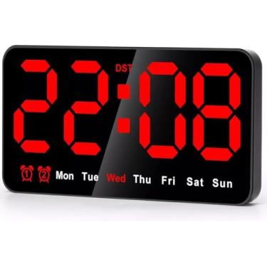 Imagem de Relógio Digital LED de Parede e Mesa – Grande Display, Calendário, Alarme, Termômetro, Cronômetro – USB 5V