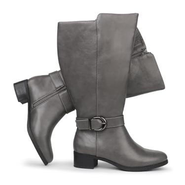 Imagem de Hawkwell Bota feminina extra larga na altura do joelho com zíper lateral, Cinza, 42