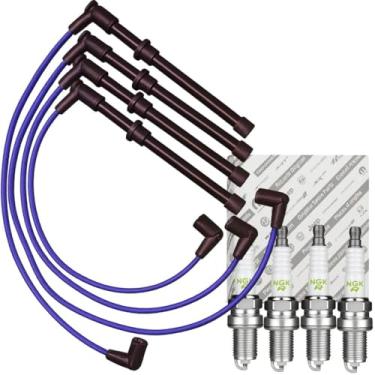 Imagem de Cabos Lc + Velas Ngk - Chery Face 1.3 16V 2009/... – Resistivos 7mm Silicone Alta Durabilidade (terminal longo que encaixa nas velas) Azul