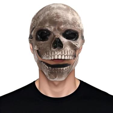 Imagem de Gadluckki Full Head Halloween Skull Mask with Moving Jaw for Adult, Scary Realistic Skeleton Latex Helmet, Cosplay Party men Headgear (Grey)