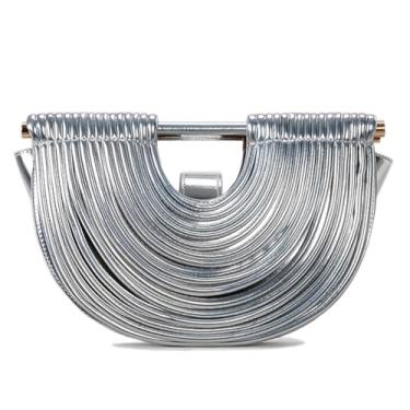 Imagem de Bolsas de mão femininas para noite/casamento chique meia bolsa de tecido redonda formal de couro PU bolsas de designer para festa de formatura, Prata metálica.