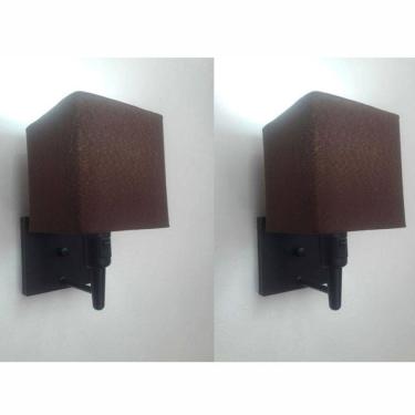 Imagem de Kit-2 Arandela Quadrada Md-2019 Preto C- Inter Liga E Desl Cúpula Em Tecido Café - Bivolt