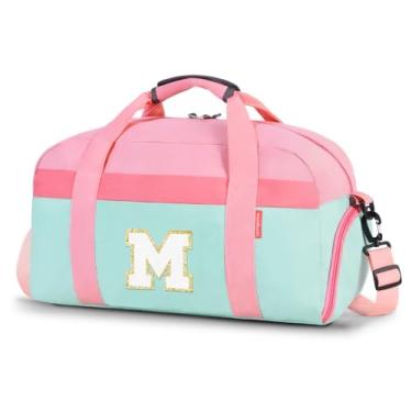 Imagem de WOOMADA Bolsa infantil para meninos ou meninas, bolsa noturna infantil com compartimento para sapatos e bolso molhado, ideal para esportes, viagens, Rosa, verde, M