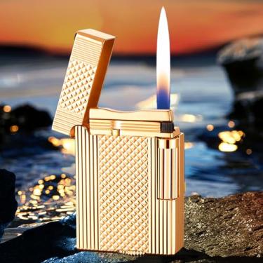 Imagem de Isqueiros a gás escovados clássicos, isqueiro de butano recarregado de liga de zinco, isqueiro fosco de roda lateral, acendedores de chama ajustáveis, para atividades ao ar livre, acampamento