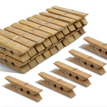 Imagem de Qyueyue Pregadores de roupa de bambu carbonizado, pacote com 40 alfinetes de madeira com mola, clipes resistentes à ferrugem de 7 cm para lavanderia, artesanato, cozinha e organização doméstica