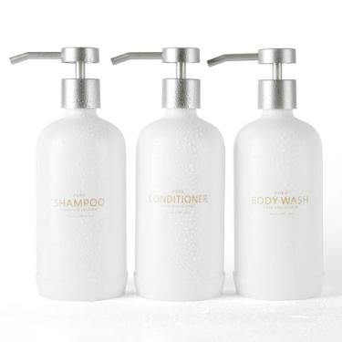 Imagem de Conjunto dispensador de shampoo e condicionador Janxin 630mL x3 branco