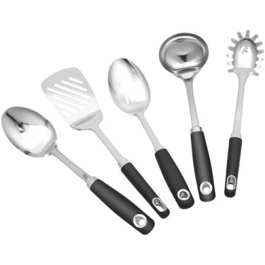 Imagem de ZJRDYYK Conjunto de 5 utensílios de cozinha de aço inoxidável, pode ser lavado na lava-louças, economize espaço, conjunto de utensílios de cozinha, utensílios de cozinha wok, acessórios de cozinha