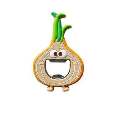 Imagem de DIKIMO Abridor de garrafas de silicone em forma de desenho animado, abridor de refrigerante de cerveja de metal para geladeira, barman, cozinha, utensílios de bar (cebola)