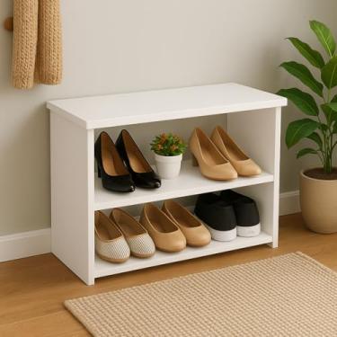 Imagem de Sapateira Banco para Hall de Entrada, 3 Prateleiras, Madeira e Branco, Montada (branco)