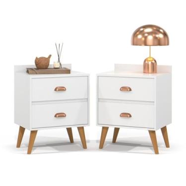 Imagem de Kit com 2 mesas de cabeceira vintage com 2 gavetas(KIT 2 MADERO - BRANCO)