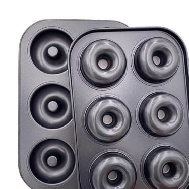 Imagem de DRHAHA Pacote com 2 formas de donuts, molde antiaderente de aço carbono premium, 6 cavidades, formas de assar perfeitas para bagels de bolo, pode ir à máquina de lavar louça