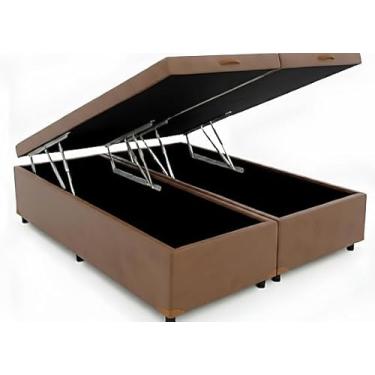 Imagem de Cama Box Baú Casal 1.38 Bipartido, Blindado Com Pistão a Gás de 1000N (Corino Marrom)