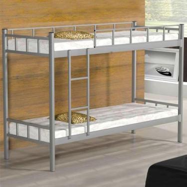 Imagem de Beliche de Aço Reforçado Tubular com Escada para Quarto Cinza