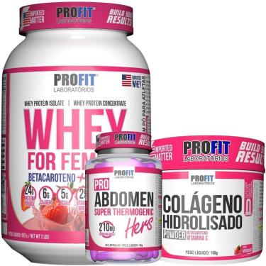 Imagem de WHEY FOR FEMINY 907G l TERMOGÊNICO PRO ABDOMEN 60 CÁPSULAS l COLÁGENO HIDROLISADO 150G l PROFIT-Unissex