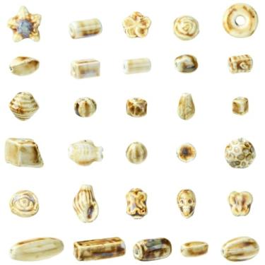 Imagem de Stiesy Espaçador de contas de cerâmica de porcelana feito à mão, 30 estilos, formas sortidas, chique, porcelana, esmaltada, faça você mesmo, suprimentos para artesanato DIY, joias, pulseira, colar