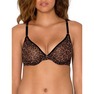 Imagem de Smart & Sexy Sutiã feminino de malha transparente com aro, disponível em pacotes individuais e 2!, Leopardo clássico, 36D
