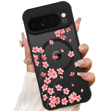 Imagem de ZIYE Capa magnética para Google Pixel 10 Pro XL de 6,8 polegadas [compatível com MagSafe] Capa rígida de policarbonato e TPU macio com flor de cerejeira rosa floral antiarranhões à prova de choque