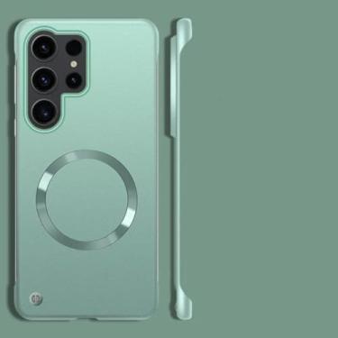 Imagem de Capa magnética metálica sem moldura para Samsung Galaxy S25 S24 S23 S22 Ultra Plus com carregamento sem fio e capa rígida ultrafina (para Samsung S24Ultra/verde)