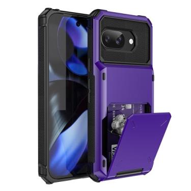 Imagem de SORAKA Capa para Google Pixel 9a com suporte de cartão PC TPU 2 em 1 capa bumper de camada dupla à prova de choque pode conter 5 cartões roxos