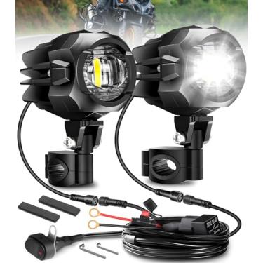 Imagem de Faróis de neblina de motocicleta, luzes auxiliares de motocicleta LEDMIRCY com kit de chicote de fiação de interruptor, holofote de direção à prova d'água e à prova de choque Exploradoras LED para