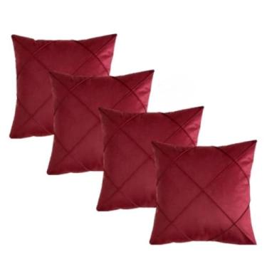 Imagem de Kit 4 Almofadas Cheias Em Suede Drapeada 45x45cm Decorativas(VINHO)