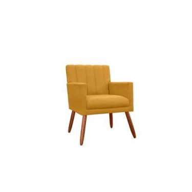 Imagem de Poltrona Decorativa Cecília Suede Amarelo Pés Madeira Mz Decor - Mazze