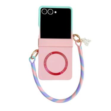 Imagem de Capa para Galaxy Z Flip6 com alça magnética fosca e proteção para celular em cores gradientes e com dobradiças (para Galaxy Z Flip6/rosa e verde)