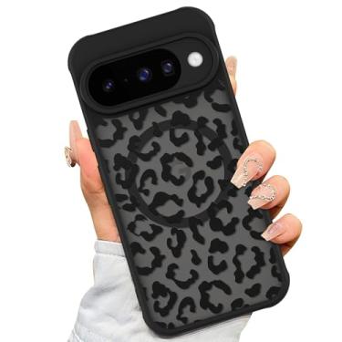 Imagem de AIGOMARA Capa para Google Pixel 10 [compatível com MagSafe] Design com estampa de leopardo preto para mulheres meninas homens TPU macio amortecedor rígido PC traseiro antiqueda à prova de choque capa