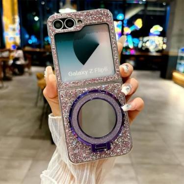 Imagem de Capa protetora de couro com suporte espelhado galvanizado para Galaxy Z Flip5 (para Galaxy Z Flip5/roxo)
