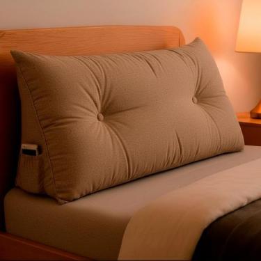 Imagem de Almofada de Cabeceira Encosto Apoio para Lombar com Bolso Lateral 90x5