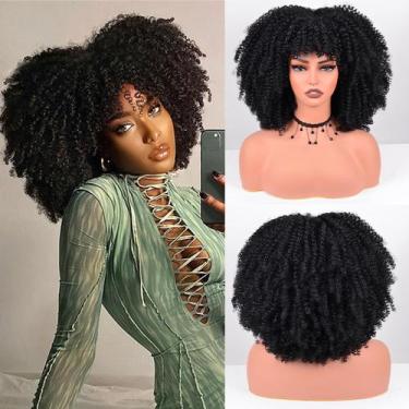 Imagem de Peruca Vitorish Afro Curly com franja de 30 cm sintética para mulheres