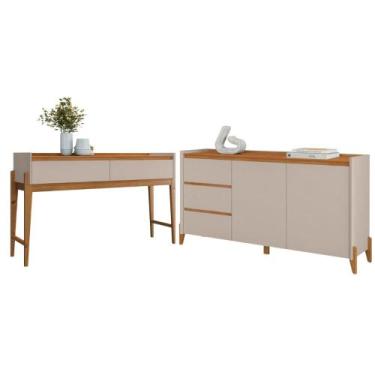 Imagem de Conjunto Aparador Buffet Para Sala 3 Gavetas Cadiz Cedro Off White + A