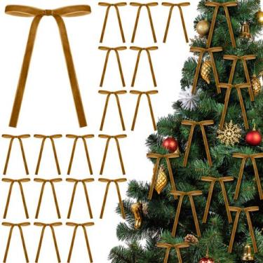 Imagem de Laços de árvore de Natal de veludo Glitinsel, 24 peças, 13 x 18 cm, cá