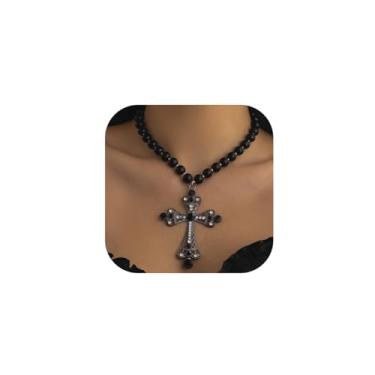 Imagem de Colar gótico com cruz de pérola e pingente de cruz longa em camadas góticas duplas vintage punk joias de festa, 1, Liga de aço, Sem Pedra Preciosa