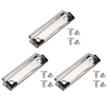 Imagem de PATIKIL Clipes de prancheta de metal de 9 cm, pacote com 3 clipes montáveis de alta aderência, grampo de molas fortes com aderência de borracha e 6 rebites para escritório, casa, prata (brilhante)