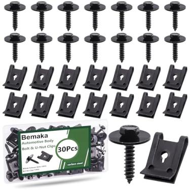 Imagem de Bemaka 30 peças M4.2 parafusos de para-lama multiuso fixadores de corpo preto - 15 peças de parafuso de carroceria automotivo e 15 peças de clipes de porca em U para a maioria dos carros escudo contra