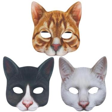 Imagem de Alodidae, 3 peças de máscaras realistas para gatos, brancas, pretas, l