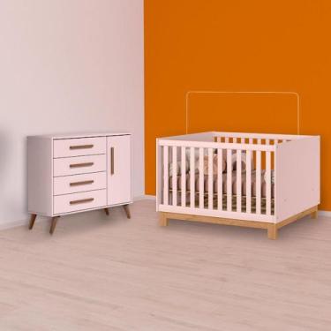 Imagem de Infantil Berço Mini Cama Slim e Cômoda Sapateira Retrô Rosa - Qmovi