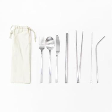 Imagem de Talheres 8 em 1 + Ecobag Juta (Prata)