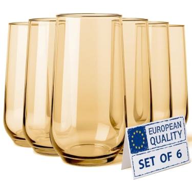 Imagem de Biandeco Conjunto de 6 copos âmbar | Copos de vidro âmbar de 473 ml | Utensílios para bebidas altas para coquetéis, bebidas longas, água, mojito, suco, refrigerante