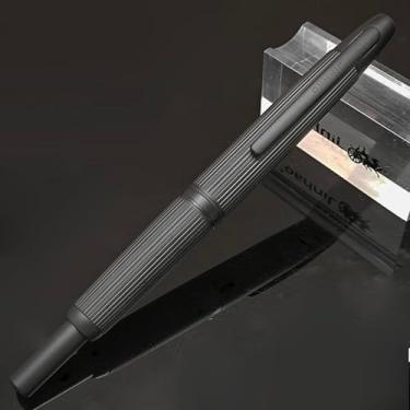 Imagem de Caneta-tinteiro JH10 Press ponta fina com bolsa de veludo, caneta de tinta de caligrafia retrátil com conversor de escrita (linha fosca preta)