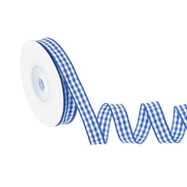 Imagem de PATIKIL Fita guingão de 10 jardas x 9,5 cm, fita xadrez de nylon quadriculada para presente para grinalda de laço de Ação de Graças, artesanato, aniversário, casamento, safira azul
