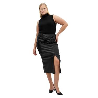 Imagem de City Chic Saia feminina plus size - Petra Faux Leather Midi, Preto, 48