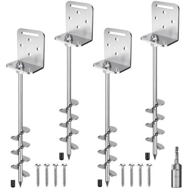 Imagem de Insaga Âncoras de aterramento de 61 cm Parafuso em Estacas de Âncora de Terra Resistentes Aço Sólido de 10 mm com Suporte L para Trampolim Conjunto de Balanço de Casa Móvel Estacas de Barraca de
