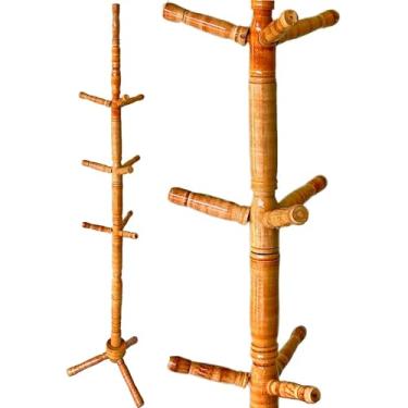 Imagem de Cabideiro de Chão Mancebo Envernizado Arara 10 Ganchos Madeira Organizador para Roupas Casacos Bolsa