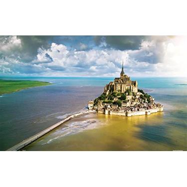 Imagem de Pintoo Quebra-cabeças de 1000 peças para adultos - HenryDo - Fotografia aérea - Ilha Mont Saint Michel, França, lindo quebra-cabeça de plástico para decoração de casa, zero poeira, fácil armazenamento